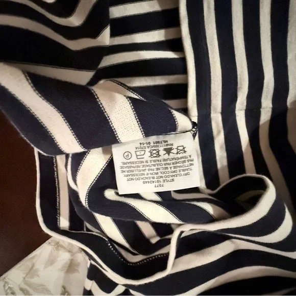 Tory Burch Navy Stripe Knit Dress Ruffle Collar Size small Breton Style - Picture 9 of 9